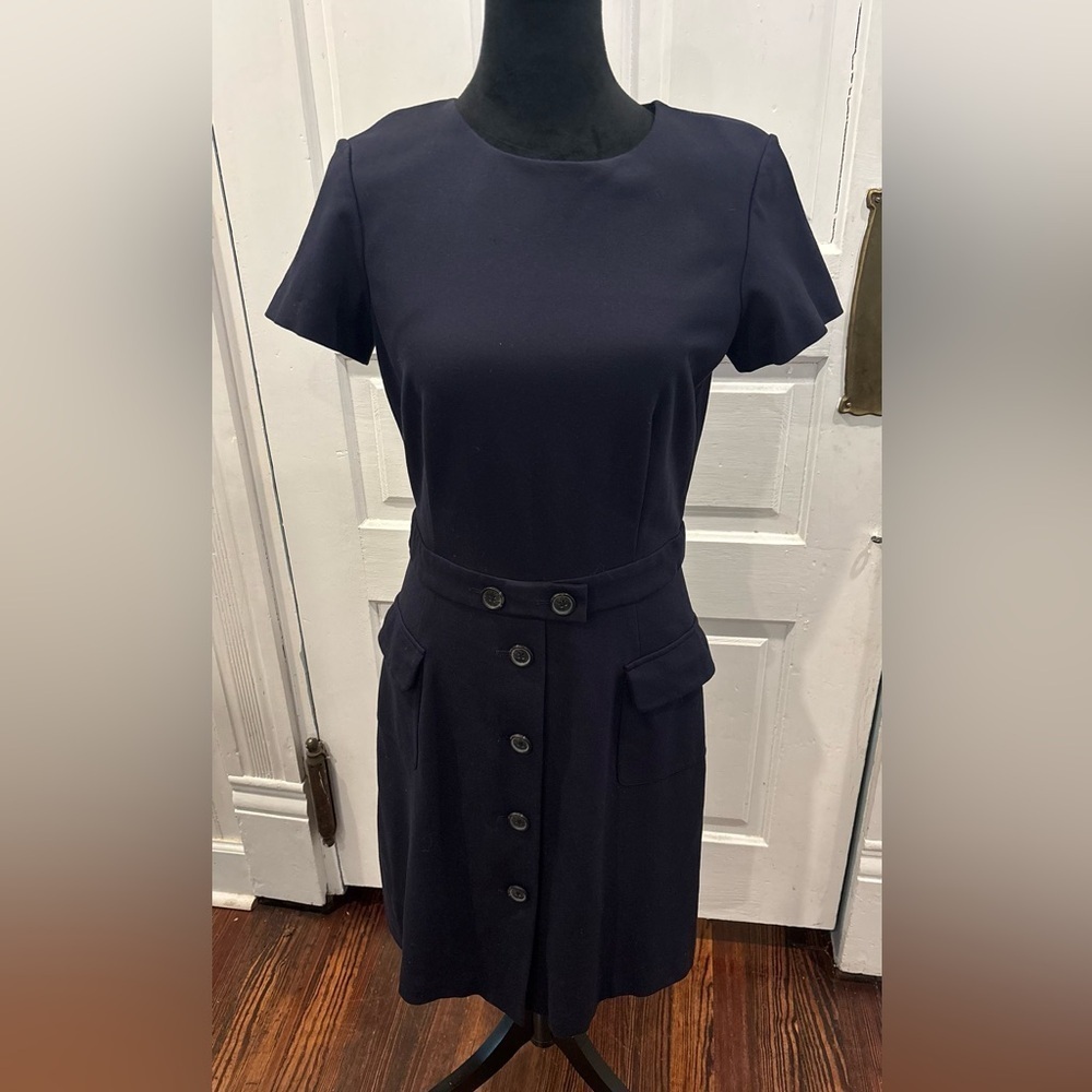 Brooks Brothers Red Fleece Navy Ponte Sheath Knee Length Dress NWT Sz S Rn93986
